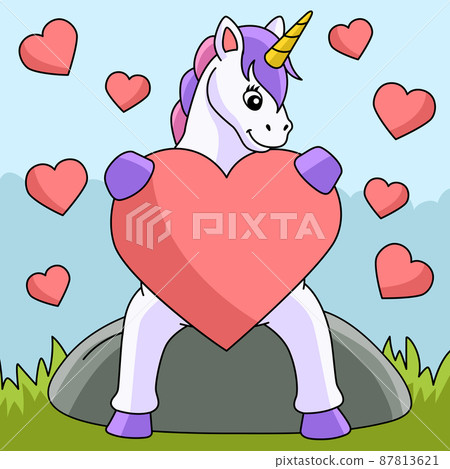 Unicorn Hugging A Heart Colored Cartoon Unicorn Hugging A Heart Colored Cartoon 87813621