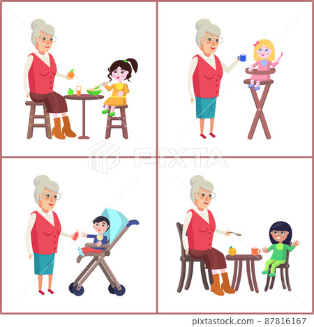 Grandmother and Grandchildren Vector Illustration 87816167