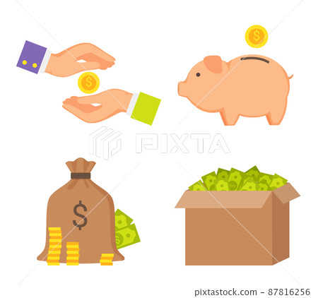 Money Boxes and Human Hands Color Icons Collection 87816256