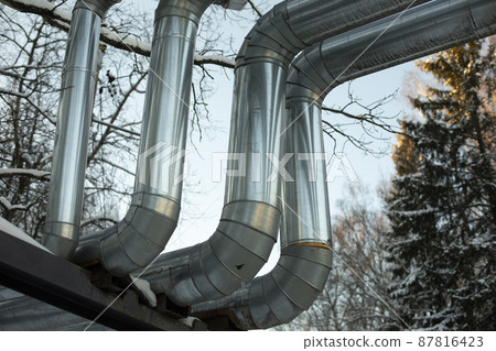 Heating pipes on street. Stainless steel. Heating pipes on street. Stainless steel. 87816423