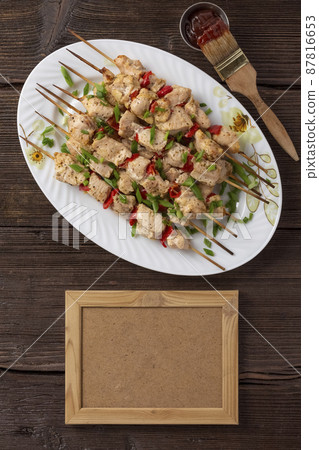 Barbecue with barbecue and beer outdoors 87816653