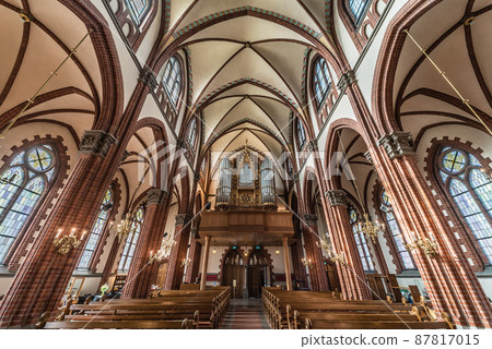 Sundsvall, Vastnorrland County - Symmetric interior of the decorated Gustav Adolfs Evengelic church Sundsvall, Vastnorrland County - Symmetric interior of the decorated Gustav Adolfs Evengelic church 87817015