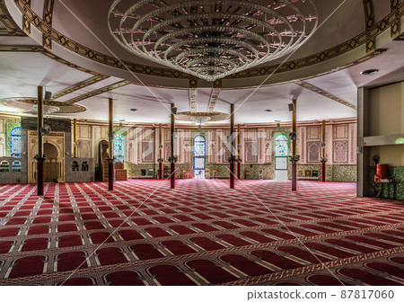Brussels, Belgium - 07 03 2019- Decorated interior of the Great Mosque of Brussels 87817060