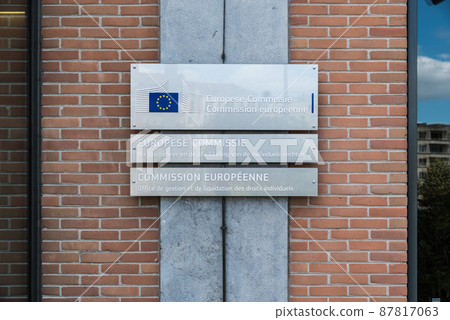 Brussels- Belgium - Facade and sign of the Office for Administration and Payment of Individual Entitlements 87817063