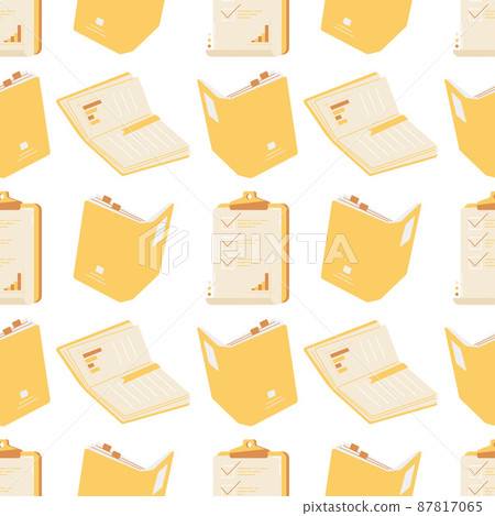Seamless pattern with checklist and books. Flat vector illustration. 87817065