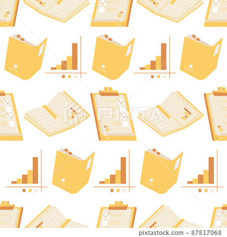 Seamless pattern with checklist and books. Flat vector illustration. 87817068
