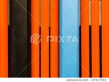 Laeken, Brussels Capital Region - Belgium - Abstract creation of an industrial wall with colorful vertical lines and stripes Laeken, Brussels Capital Region - Belgium - Abstract creation of an industrial wall with colorful vertical lines and stripes 87817081
