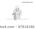 Illustration of a man brewing coffee (line) 87818188