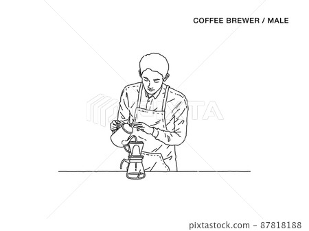 一個人煮咖啡的插圖（線） 87818188