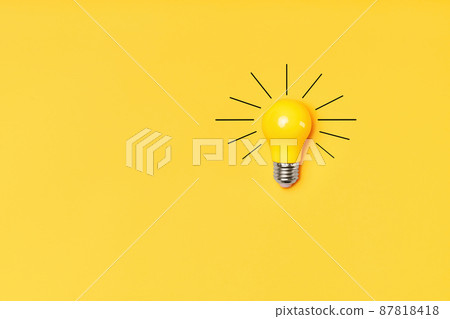 Concept creative idea with lightbulb on yellow background Concept creative idea with lightbulb on yellow background 87818418