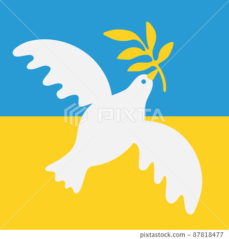 Peace to ukraine. Symbol of peace - dove with a laurel branch on the blue-yellow Peace to ukraine. Symbol of peace - dove with a laurel branch on the blue-yellow 87818477