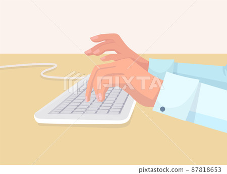 Secretarys Hands Types on White Coputer Keyboard 87818653