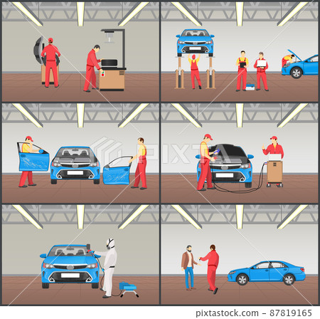 Car Maintenance Stages Set Vector Illustration Car Maintenance Stages Set Vector Illustration 87819165