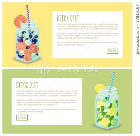 Detox Diet Beverages Web Set Vector Illustration 87819167