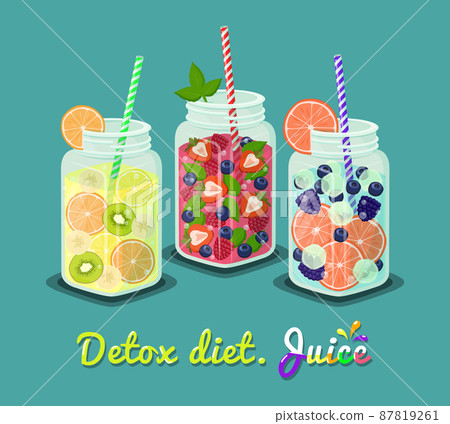 Detox Diet Juice Set of Mugs Vector Ilustration Detox Diet Juice Set of Mugs Vector Ilustration 87819261