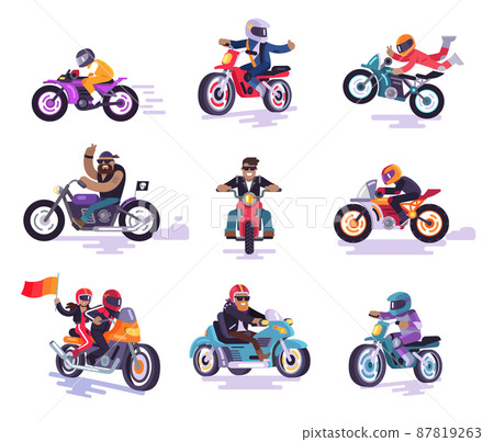 Bikers Icons Collection Color Vector Illustration 87819263
