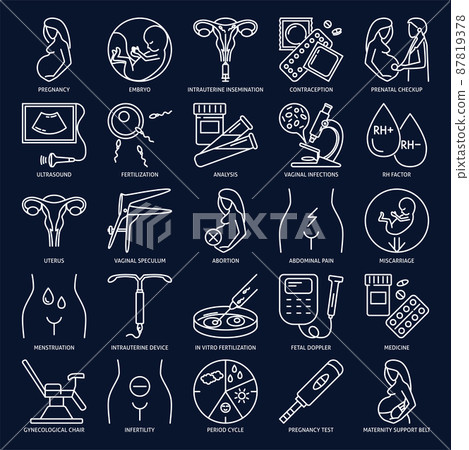 Obstetric Code Icon Gynecology and obstetrics icon set in thin line... - Stock Illustration ...