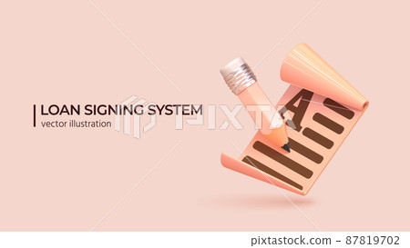 Loan signing concept. 3D Realistic icons in trendy color. Loan signing concept. 3D Realistic icons in trendy color. 87819702