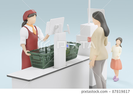 母女在超市收銀台會計/生活和價格波動、食品價格上漲和自我會計的形象 87819817