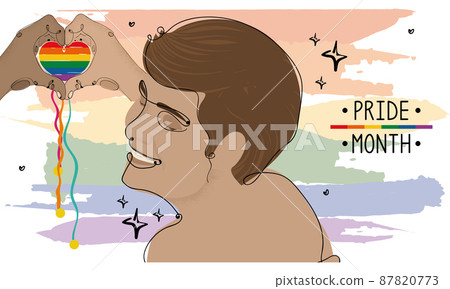 Happy homosexual man holding a heart LGBT Pridce Vector 87820773