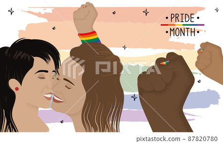Happy lesbian couple kissing each other fight... - Stock Illustration ...
