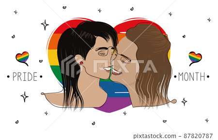 Happy lesbian couple kissing each other LGBT Pride Vector 87820787