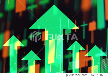 Increasing green arrows showing improvements in the economy or growth of stocks on the stock exchange. Increasing green arrows showing improvements in the economy or growth of stocks on the stock exchange. 87821070
