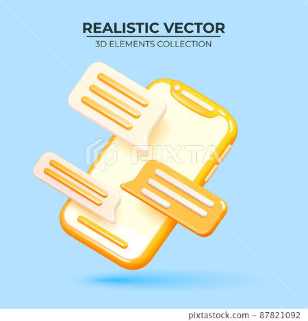 Smartphone with speech bubbles Icons. Realistic 3d object. Smartphone with speech bubbles Icons. Realistic 3d object. 87821092