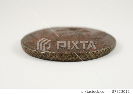 edge of an old Russian copper coin of the 18th century 87823011