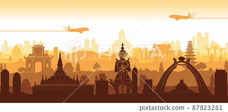 silhouette design of ASEAN landmarks with row step design silhouette design of ASEAN landmarks with row step design 87823281