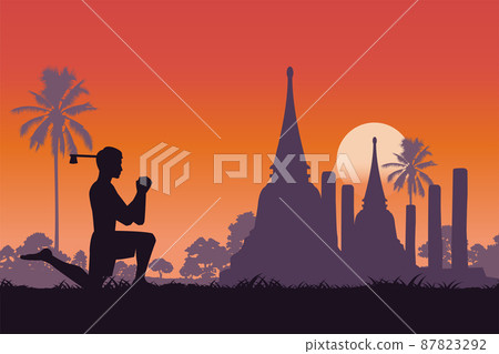 silhouette design of boxer is warm up and respect to boxing master 87823292