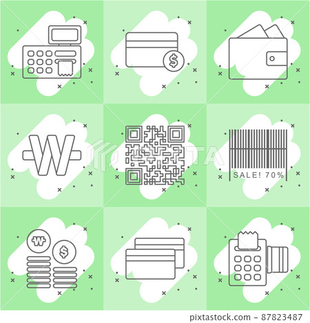Icons related to payment and currency 87823487