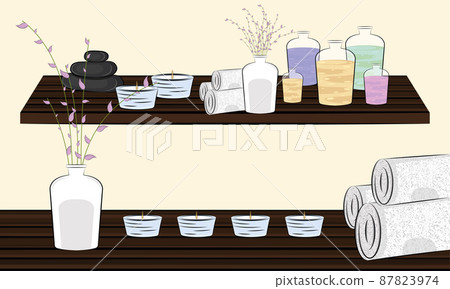 Group of candles, towels and different spa products Vector Group of candles, towels and different spa products Vector 87823974
