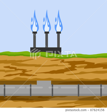 Gas pipeline and equipment. Gasmain with blue fire. Industrial transportation 87824156