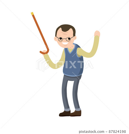Funny old man with cane. Senior point direction Funny old man with cane. Senior point direction 87824198