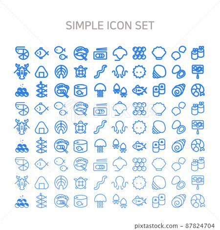 一組與廚房、烹飪和食物相關的線條圖標 87824704
