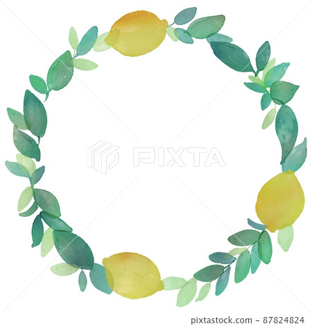 Watercolor. Watercolor wreath illustration of lemon and leaves. Decorative frame of lemon and vegetation drawn with a watercolor touch. Watercolor. Watercolor wreath illustration of lemon and leaves. Decorative frame of lemon and vegetation drawn with a watercolor touch. 87824824