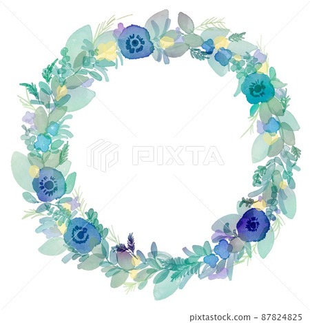 Watercolor. Watercolor vegetation and flower wreath illustration. Decorative frame drawn with a watercolor touch. Watercolor. Watercolor vegetation and flower wreath illustration. Decorative frame drawn with a watercolor touch. 87824825