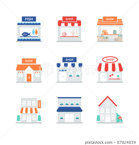 Various shop, building icons Various shop, building icons 87824839
