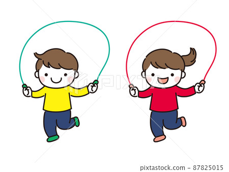 孩子們玩有趣的跳繩的插圖顏色 孩子們玩有趣的跳繩的插圖顏色 87825015