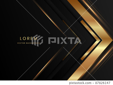 Abstract template black and grey geometric oblique with golden line layer on black background. Luxury style. Frame background. 87826147