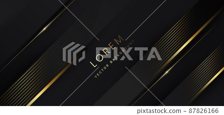 Abstract template black and grey geometric oblique with golden line layer on black background. Luxury style. 87826166