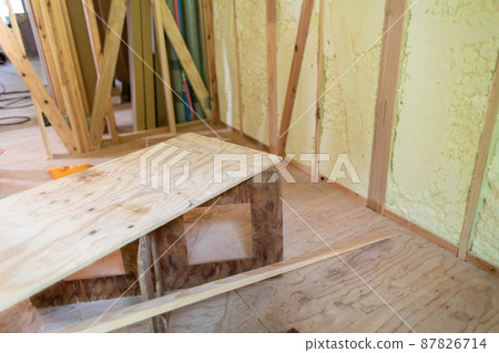 Inside a newly built single-family home with spray insulation Inside a newly built single-family home with spray insulation 87826714