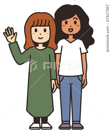Illustration material of female couple whole body Illustration material of female couple whole body 87827867