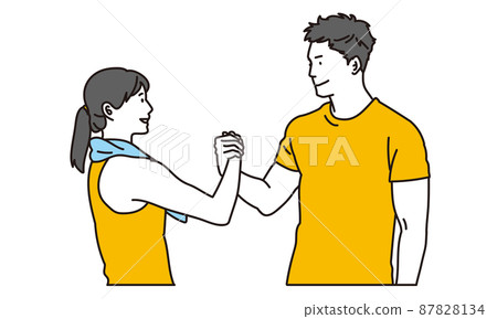 Asian men and women training together Asian men and women training together 87828134