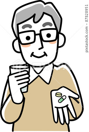 Upper body of a senior man trying to take medicine 87828951