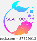 abstract seafood logo in the form of a fish in the shape of a circle 87829012