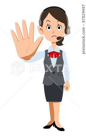 Female employees wearing a uniform wearing a headset will stop it 87829497