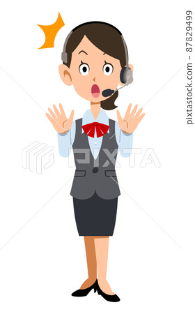 戴著制服的女僱員戴著耳機很驚訝 戴著制服的女僱員戴著耳機很驚訝 87829499