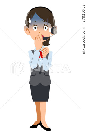 穿著制服的一名女性僱員佩帶耳機相形見絀 87829518